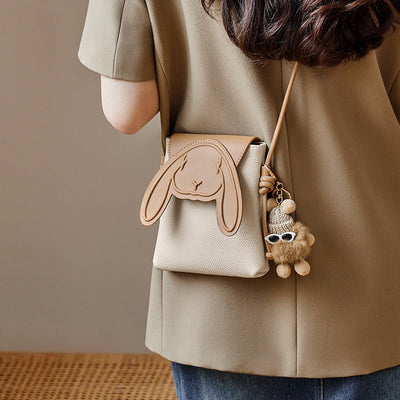 Petit sac à bandoulière en cuir véritable pour téléphone et lapin