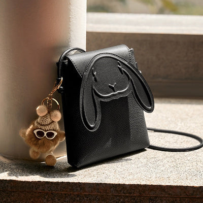 Petit sac à bandoulière en cuir véritable pour téléphone et lapin