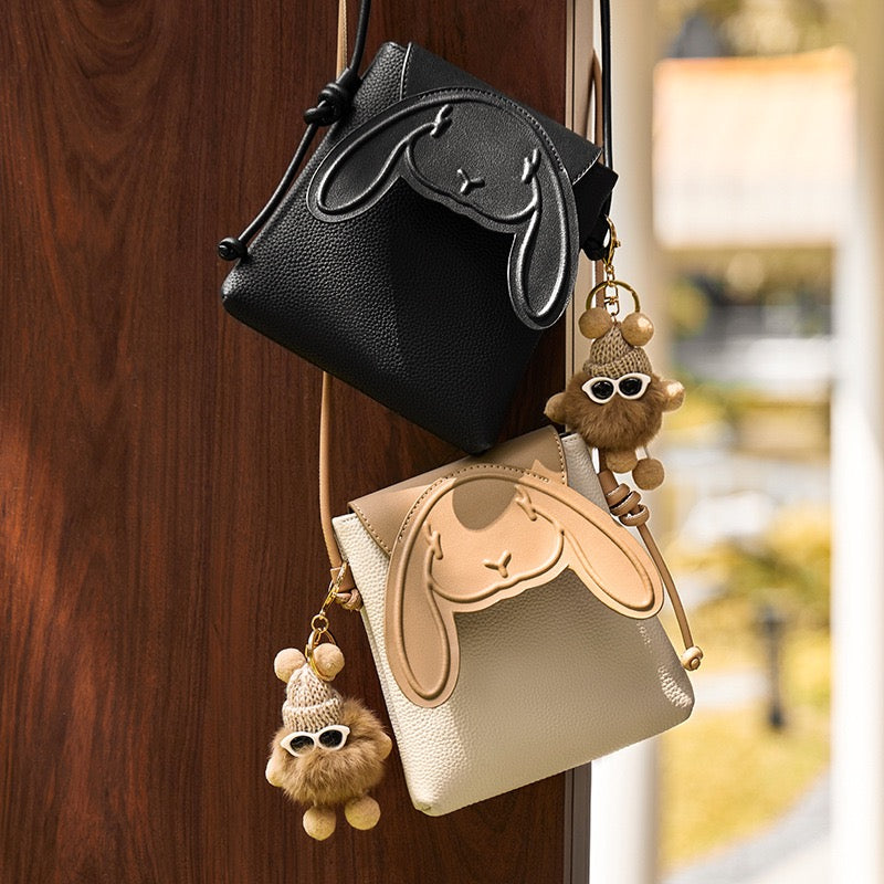 Petit sac à bandoulière en cuir véritable pour téléphone et lapin