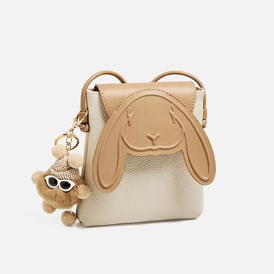 Petit sac à bandoulière en cuir véritable pour téléphone et lapin