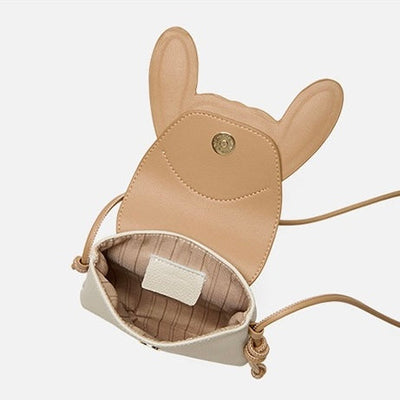 Petit sac à bandoulière en cuir véritable pour téléphone et lapin