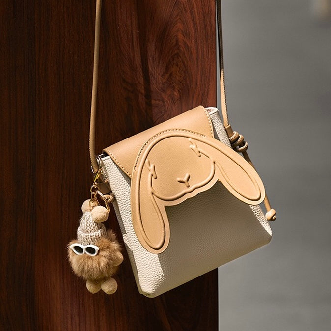 Petit sac à bandoulière en cuir véritable pour téléphone et lapin