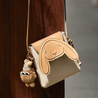 Petit sac à bandoulière en cuir véritable pour téléphone et lapin