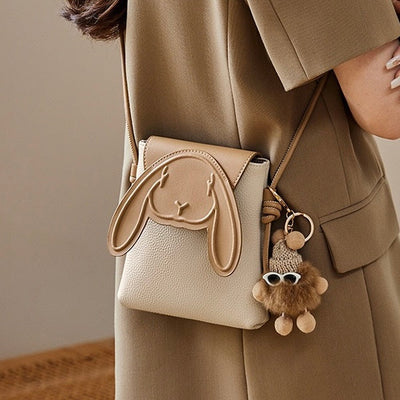 Petit sac à bandoulière en cuir véritable pour téléphone et lapin