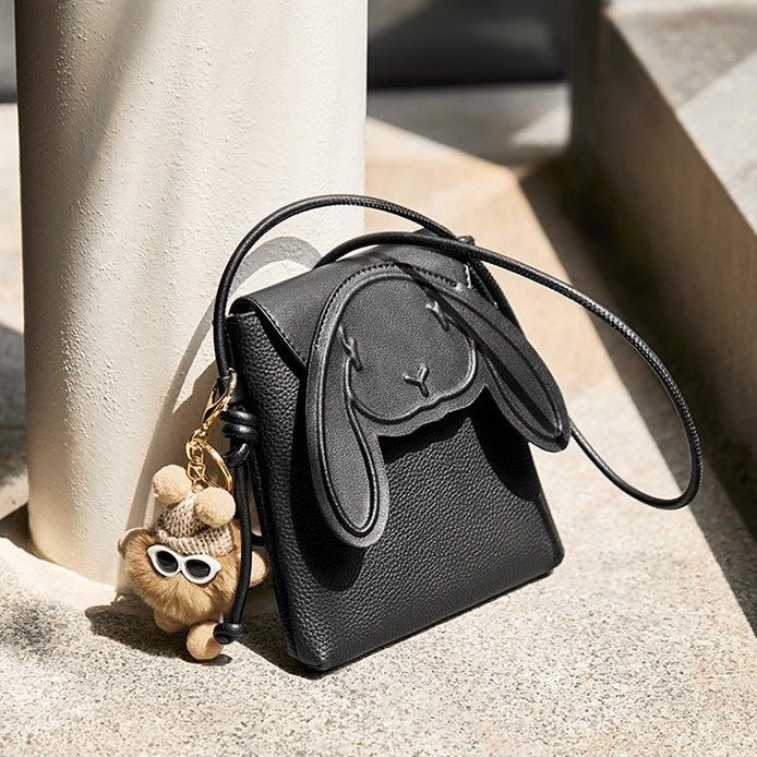 Petit sac à bandoulière en cuir véritable pour téléphone et lapin
