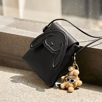 Petit sac à bandoulière en cuir véritable pour téléphone et lapin