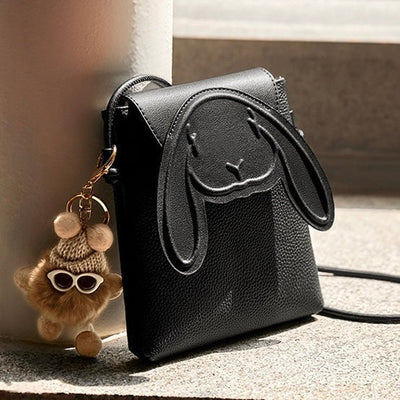 Petit sac à bandoulière en cuir véritable pour téléphone et lapin