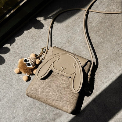 Petit sac à bandoulière en cuir véritable pour téléphone et lapin