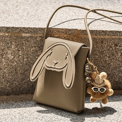 Petit sac à bandoulière en cuir véritable pour téléphone et lapin