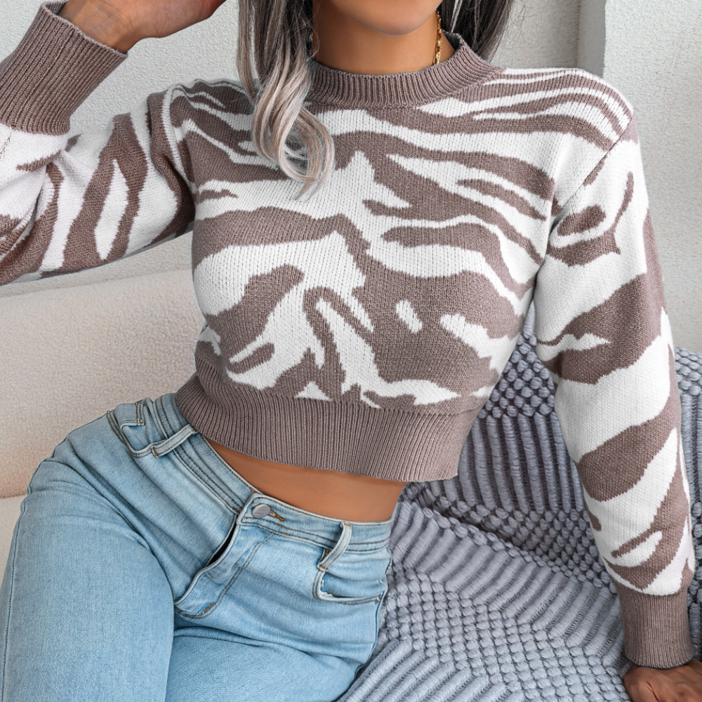 MARILYN - Pull Tricoté Écourté Tendance pour Femme
