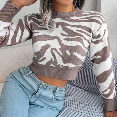 MARILYN - Pull Tricoté Écourté Tendance pour Femme