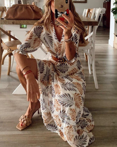 Calista | Robe longue de soirée pour femme, imprimé d'été, coupe élégante