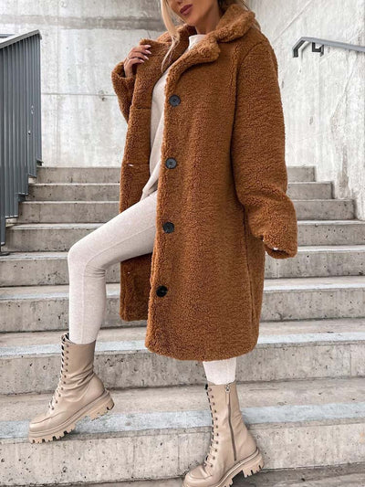 Manteau Long | Effet Mouton | Élégance Hivernale