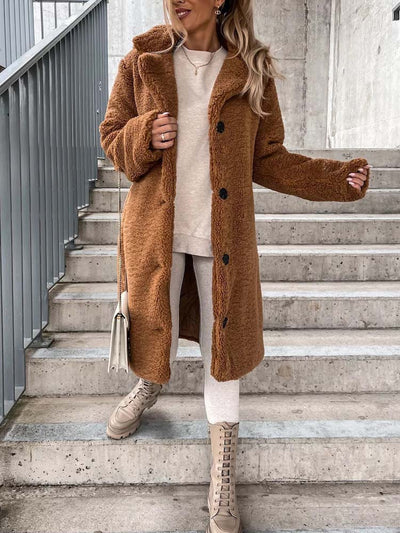 Manteau Long | Effet Mouton | Élégance Hivernale