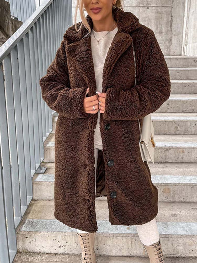 Manteau Long | Effet Mouton | Élégance Hivernale