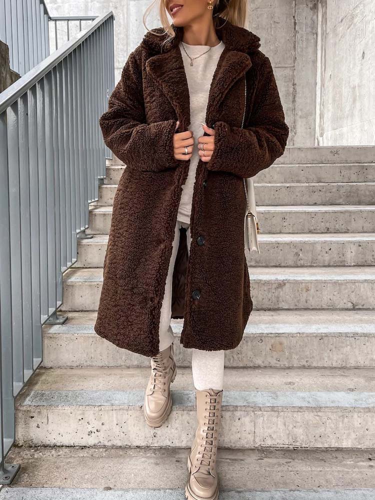 Manteau Long | Effet Mouton | Élégance Hivernale