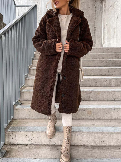 Manteau Long | Effet Mouton | Élégance Hivernale