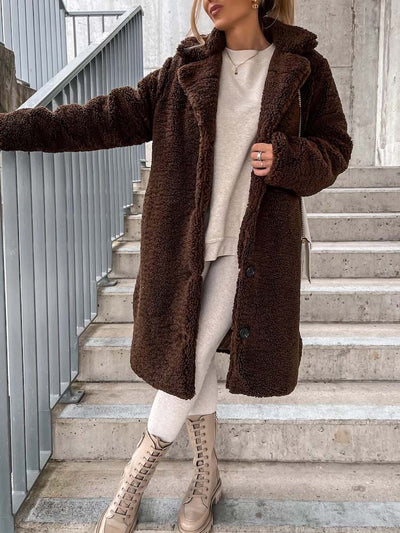 Manteau Long | Effet Mouton | Élégance Hivernale