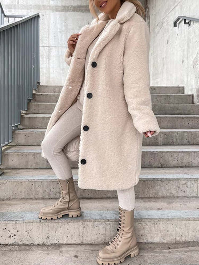 Manteau Long | Effet Mouton | Élégance Hivernale