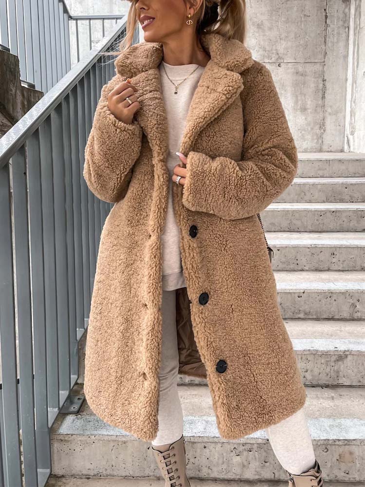Manteau Long | Effet Mouton | Élégance Hivernale