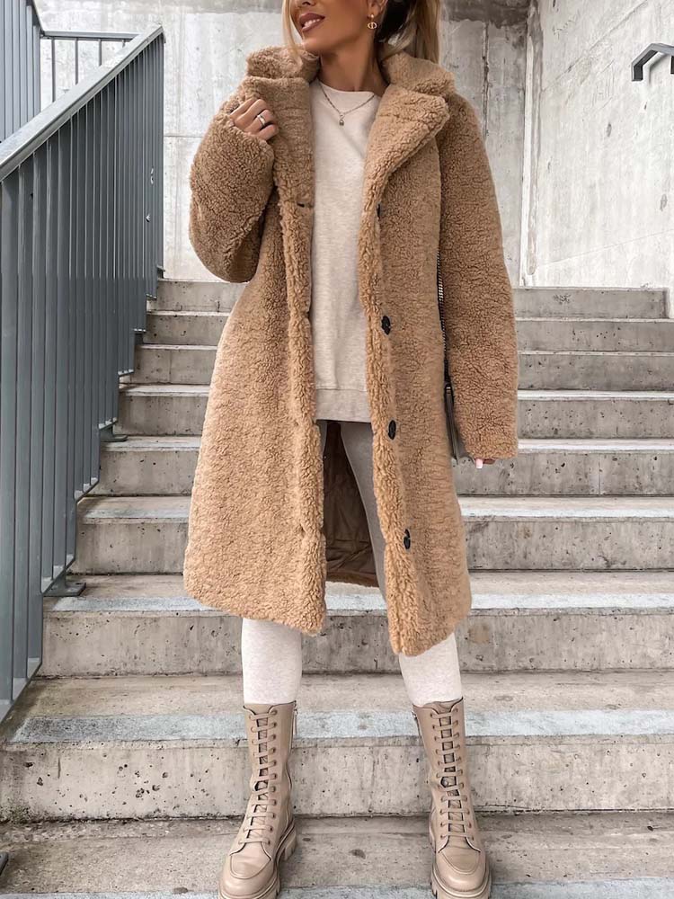 Manteau Long | Effet Mouton | Élégance Hivernale