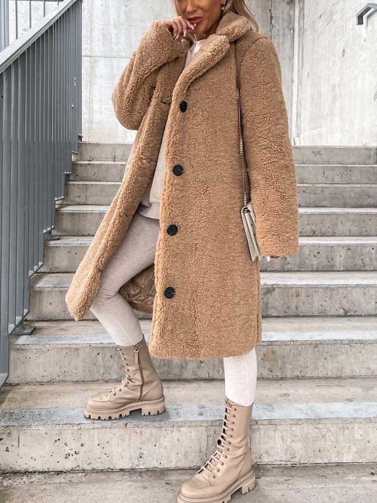 Manteau Long | Effet Mouton | Élégance Hivernale