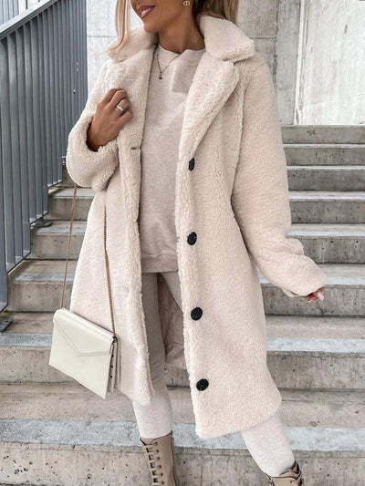 Manteau Long | Effet Mouton | Élégance Hivernale