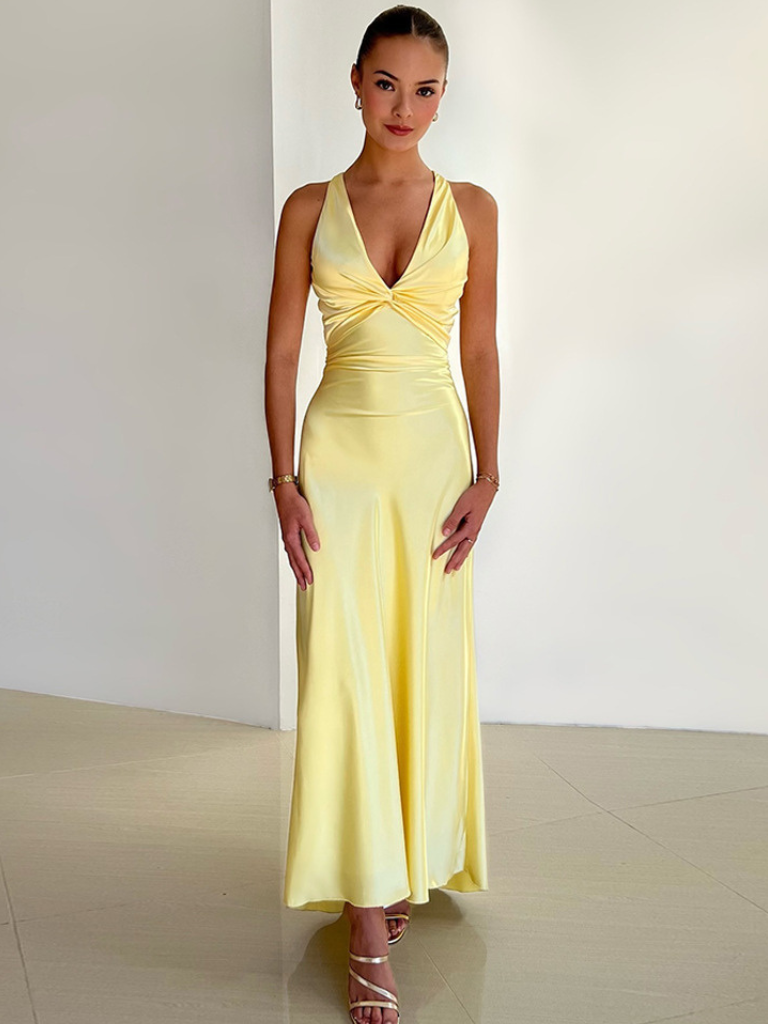 Amaya™ | Robe Satin Jaune