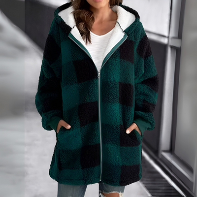 Manteau à Capuche | Doublé Chaud | Motif Carreaux