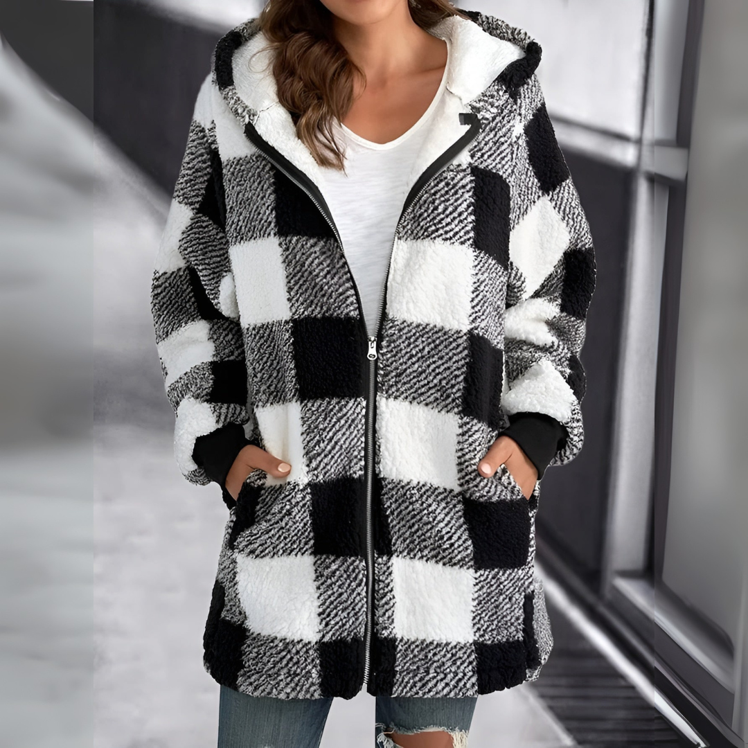 Manteau à Capuche | Doublé Chaud | Motif Carreaux