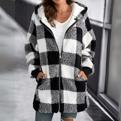 Manteau à Capuche | Doublé Chaud | Motif Carreaux