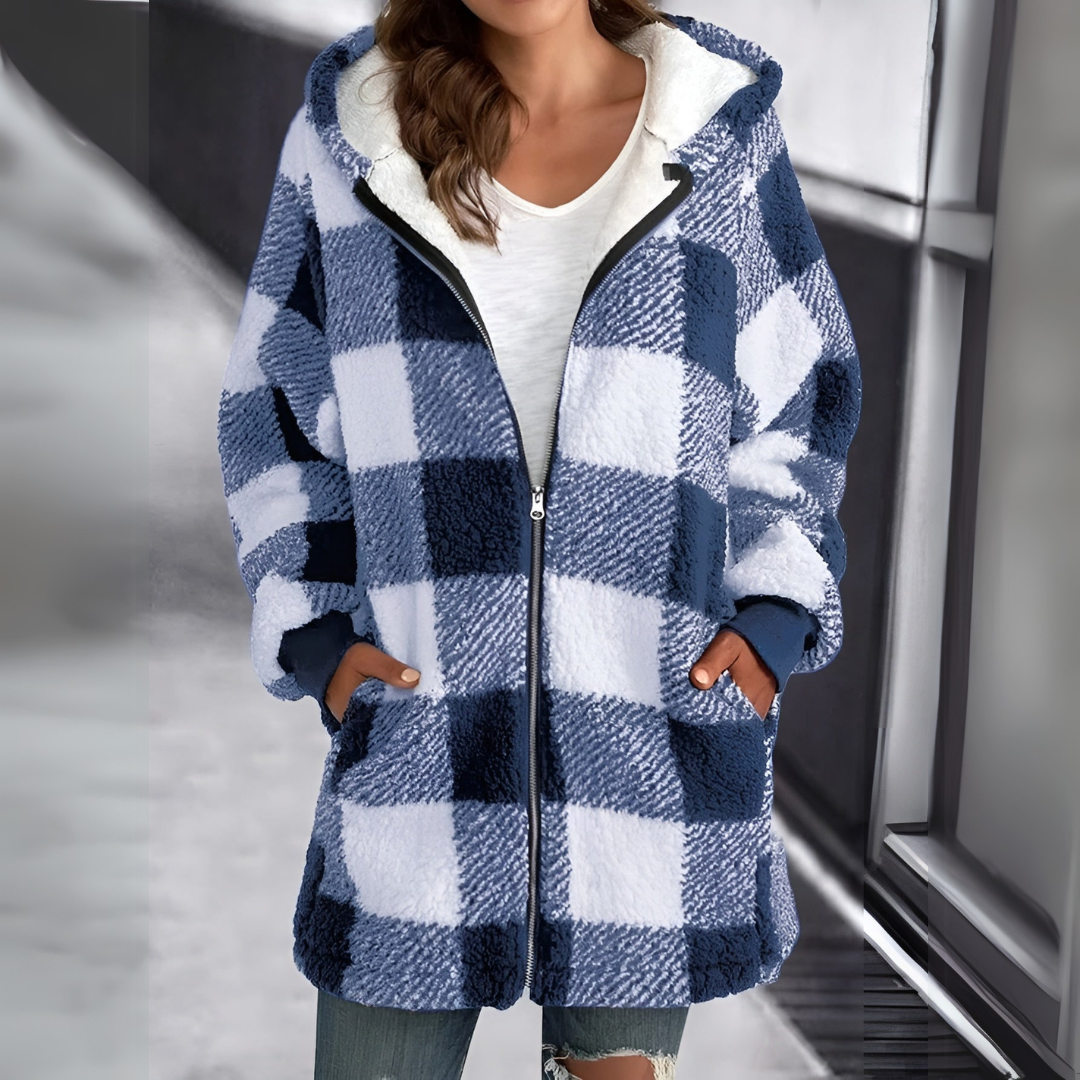 Manteau à Capuche | Doublé Chaud | Motif Carreaux