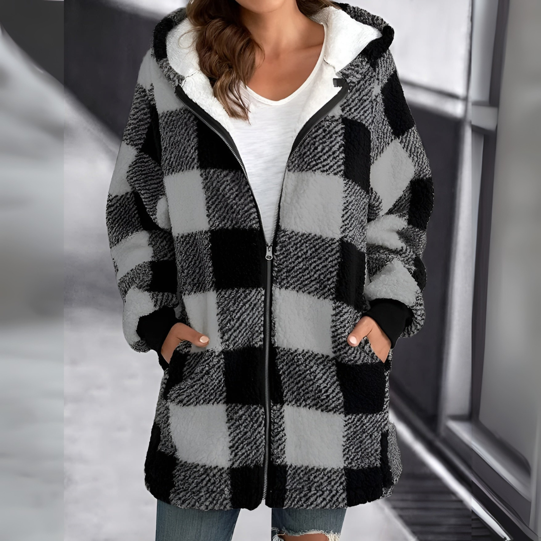 Manteau à Capuche | Doublé Chaud | Motif Carreaux
