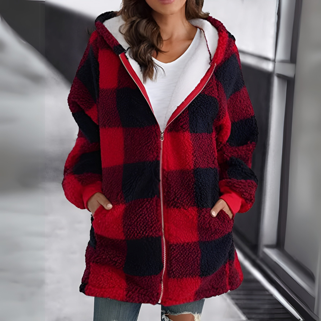 Manteau à Capuche | Doublé Chaud | Motif Carreaux