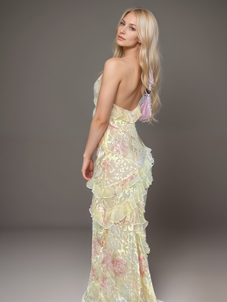 Robe Longue à Volants Multicolore | Élégance Estivale | Légère et Féminine
