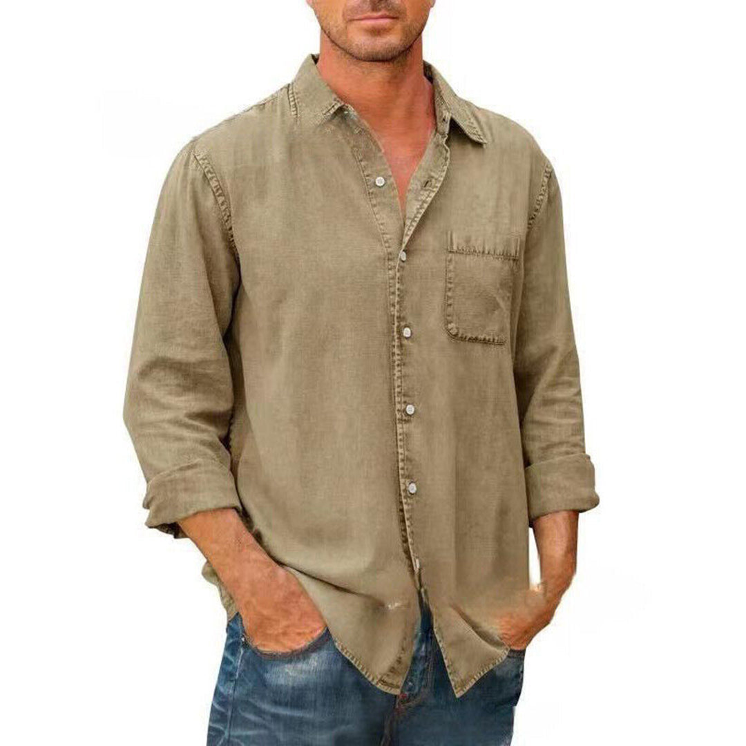 Chemise homme – Coupe décontractée – Tissu respirant – Poche poitrine – Style usé
