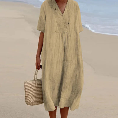 Robe Col V | 100% Lin | Fraîcheur Naturelle