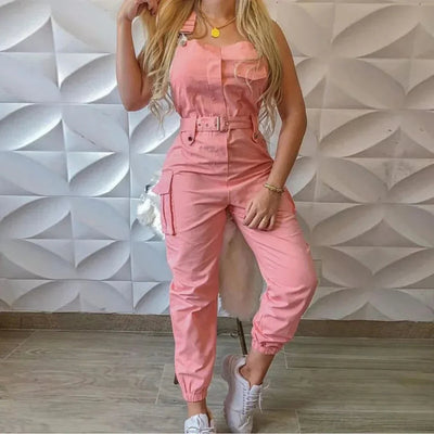 Combinaison Cargo Femme – Sans Manches – Coupe Cintrée – Taille Ceinturée – Jambes Fuselées
