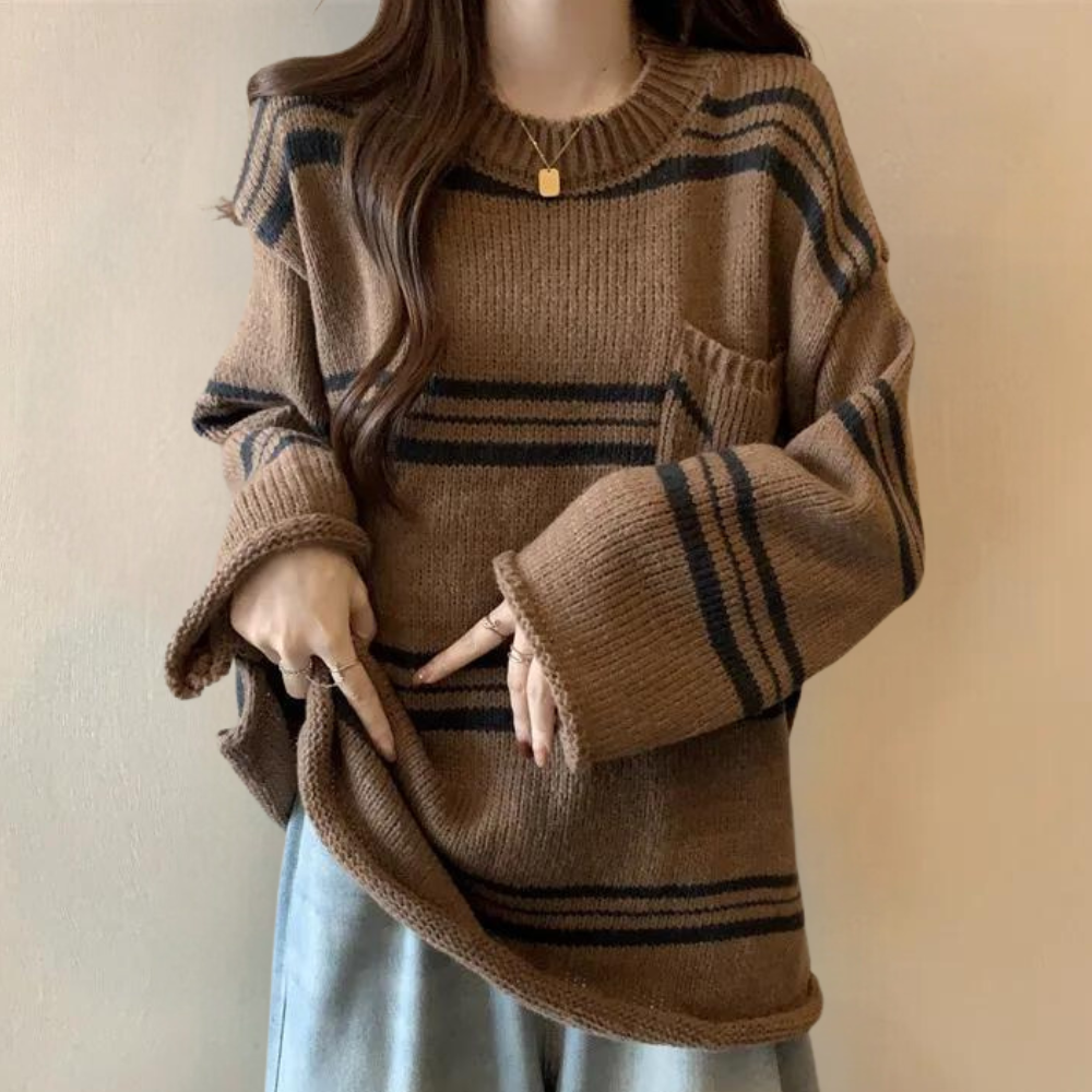 KATHLEEN - Pull Rayé Ample Chaud pour Femme
