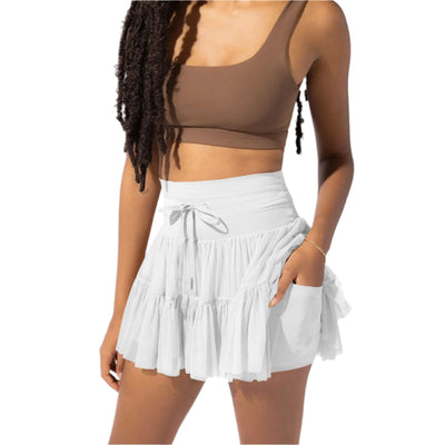 Mini jupe taille haute short intégré plis praticité élégance