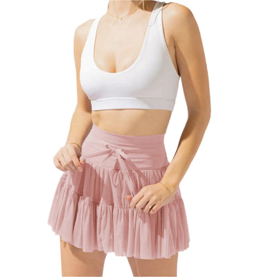 Mini jupe taille haute short intégré plis praticité élégance