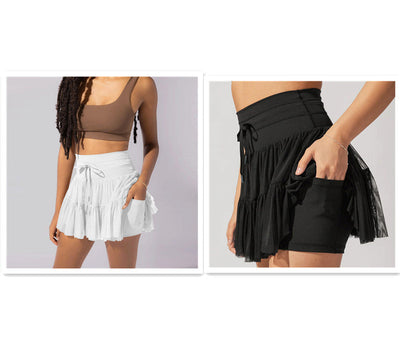 Mini jupe taille haute short intégré plis praticité élégance