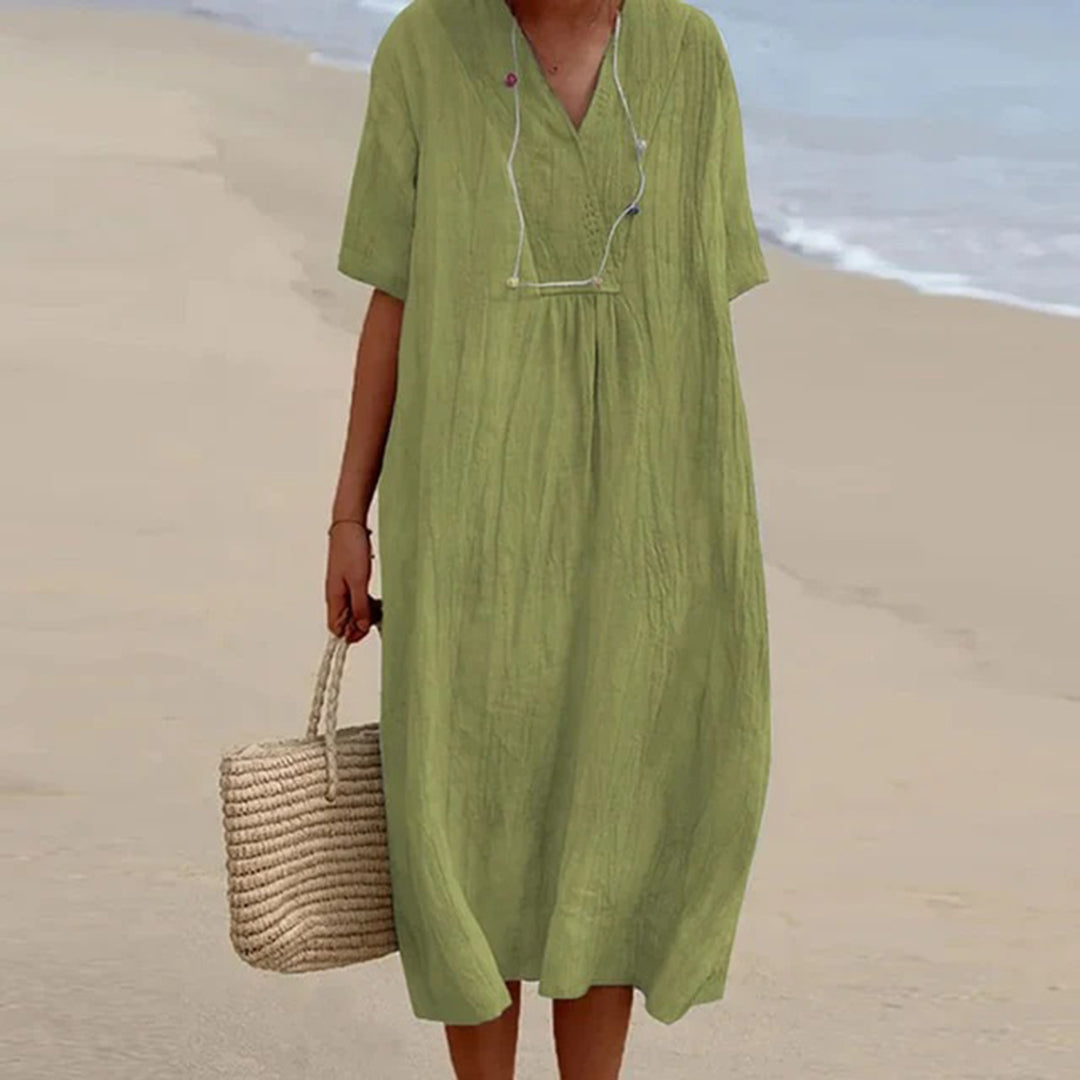 Robe Col V | 100% Lin | Fraîcheur Naturelle