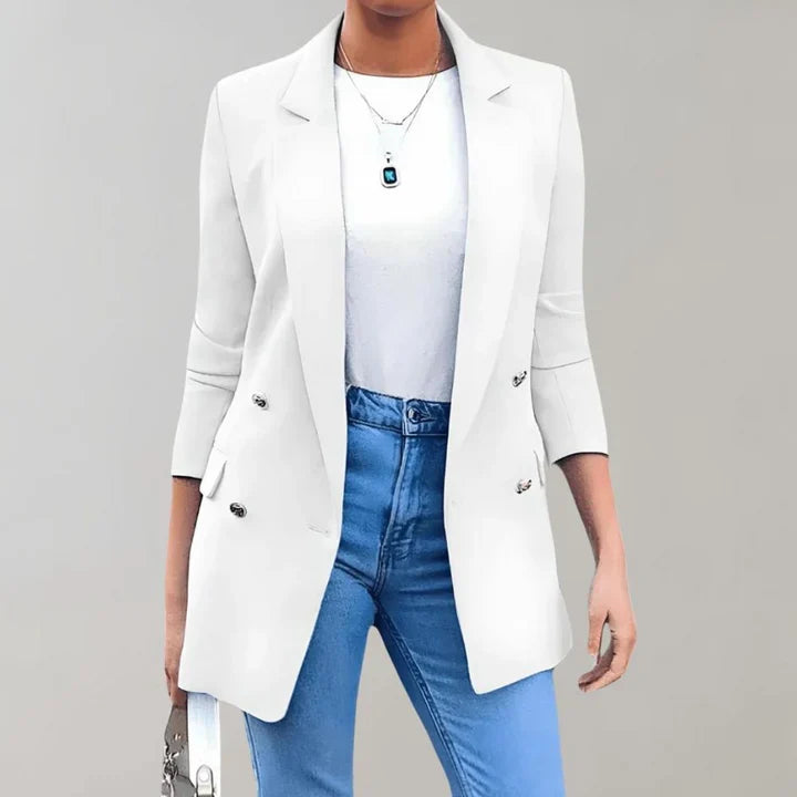 Blazer femme – Coupe cintrée – Double boutonnage – Manches 3/4 – Tissu respirant