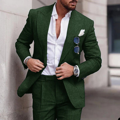 Costume de mariage 2 pièces en lin pour hommes - boutonnage simple