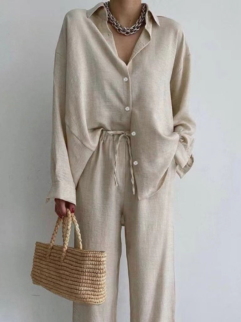 Ensemble Femme Deux Pièces – Fibres Naturelles – Coupe Ample – Haut Boutonné