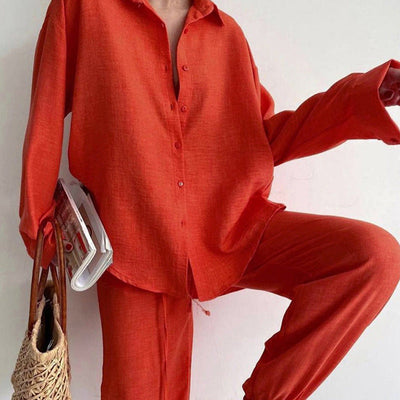 Ensemble Femme Deux Pièces – Fibres Naturelles – Coupe Ample – Haut Boutonné