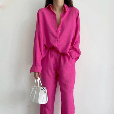 Ensemble Femme Deux Pièces – Fibres Naturelles – Coupe Ample – Haut Boutonné