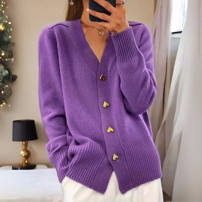 Cardigan élégant à boutons en forme de cœur