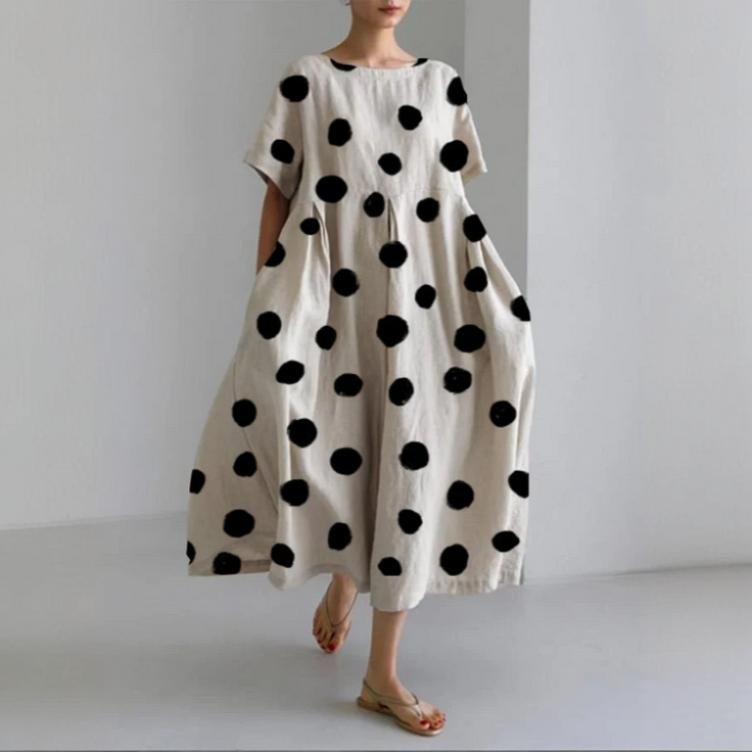 Morgane™ | Valentina robe longue décontractée avec pois Iconiques et liberté de mouvement pour les Journées d'Été